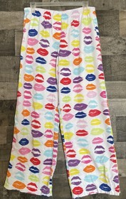 Pink Victoria's Secret Pajama Lounge Set Size Med Kisses Lips Pants Shirt Pocket