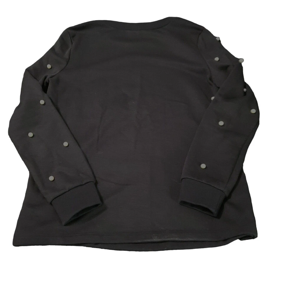 Top de mujer Sharagano negro talla pequeña mezcla de algodón manga larga pulóver elástico Foto 2 de 4