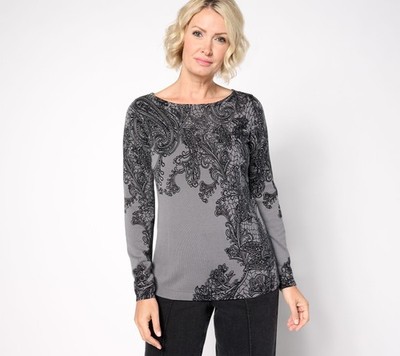Susan Graver Women's Top Plus Sz Sweater 2X Printed Medium Grey Heather A670971