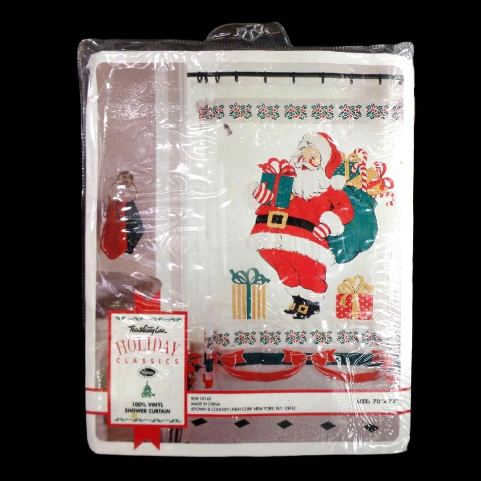 老式圣诞淋浴/100%乙烯基/圣克劳斯/70 x 72/全新! — 第 4/4 张图片