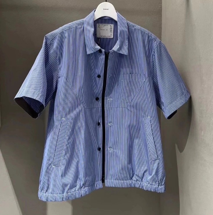 SACAI X NIKE 2025SS Nuovo Cardigan Uomo Sacai Blu a Righe Manica Corta Maglietta Top