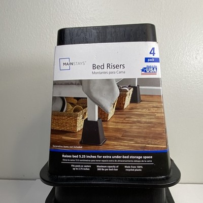 Mainstays Bed Risers 4 Pack Black 5.25in Height 100% Recycled Plastic