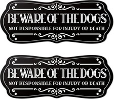 Moxweyeni 2 Pieces Dog Sign for Fence Beware of Warning Signs Metal black