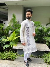 DESIGNER INDIAN KURTA FOR MEN GANESHA PRINT PREMIUM COTTON SILK PARTY OUTFIT