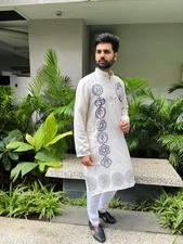 DESIGNER INDIAN KURTA FOR MEN GANESHA PRINT PREMIUM COTTON SILK PARTY OUTFIT