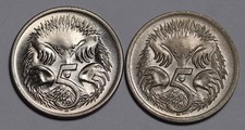 1971 & 1972 Australia 5c  5 Cents Coins (2)  QEII Unc & AU