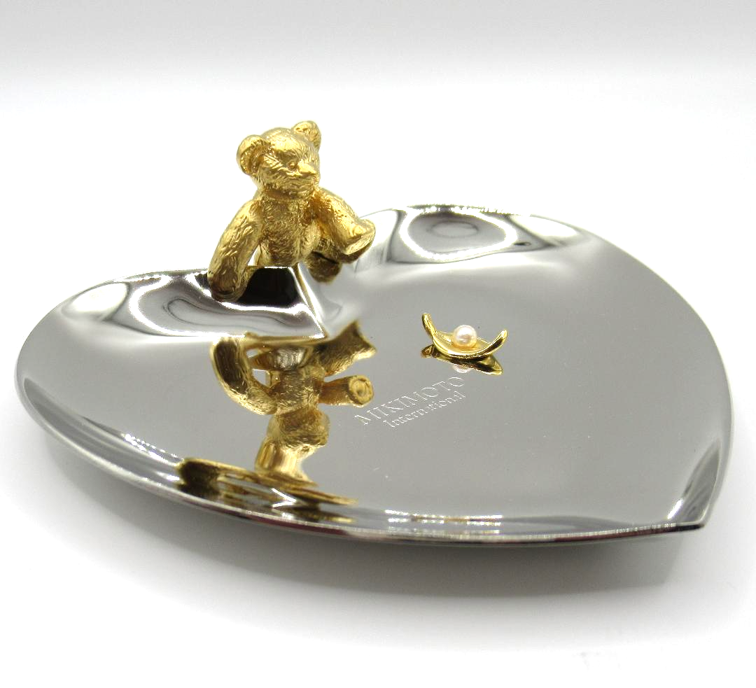 Mikimoto Jewelry Accessories Tray Silver Heart Golden Bear with