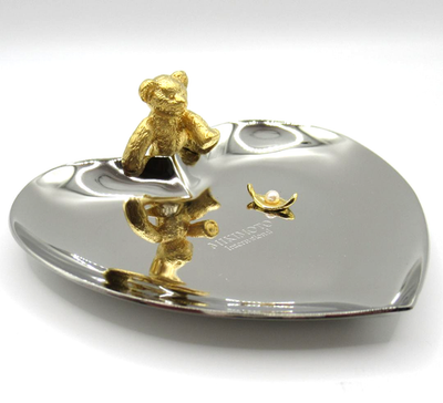 Mikimoto Jewelry Accessories Tray Silver Heart Golden Bear with