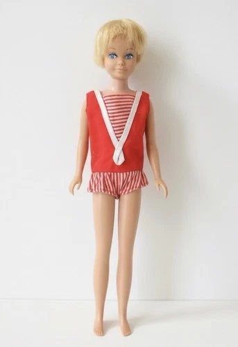 Vintage 1963 Mattel Skipper Doll Blonde Straight Leg W/ Original Swimsuit- TLC