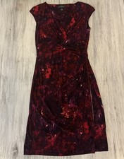 Lauren Ralph Lauren Water Color Floral Side -ruched Sheath Dress Size Small