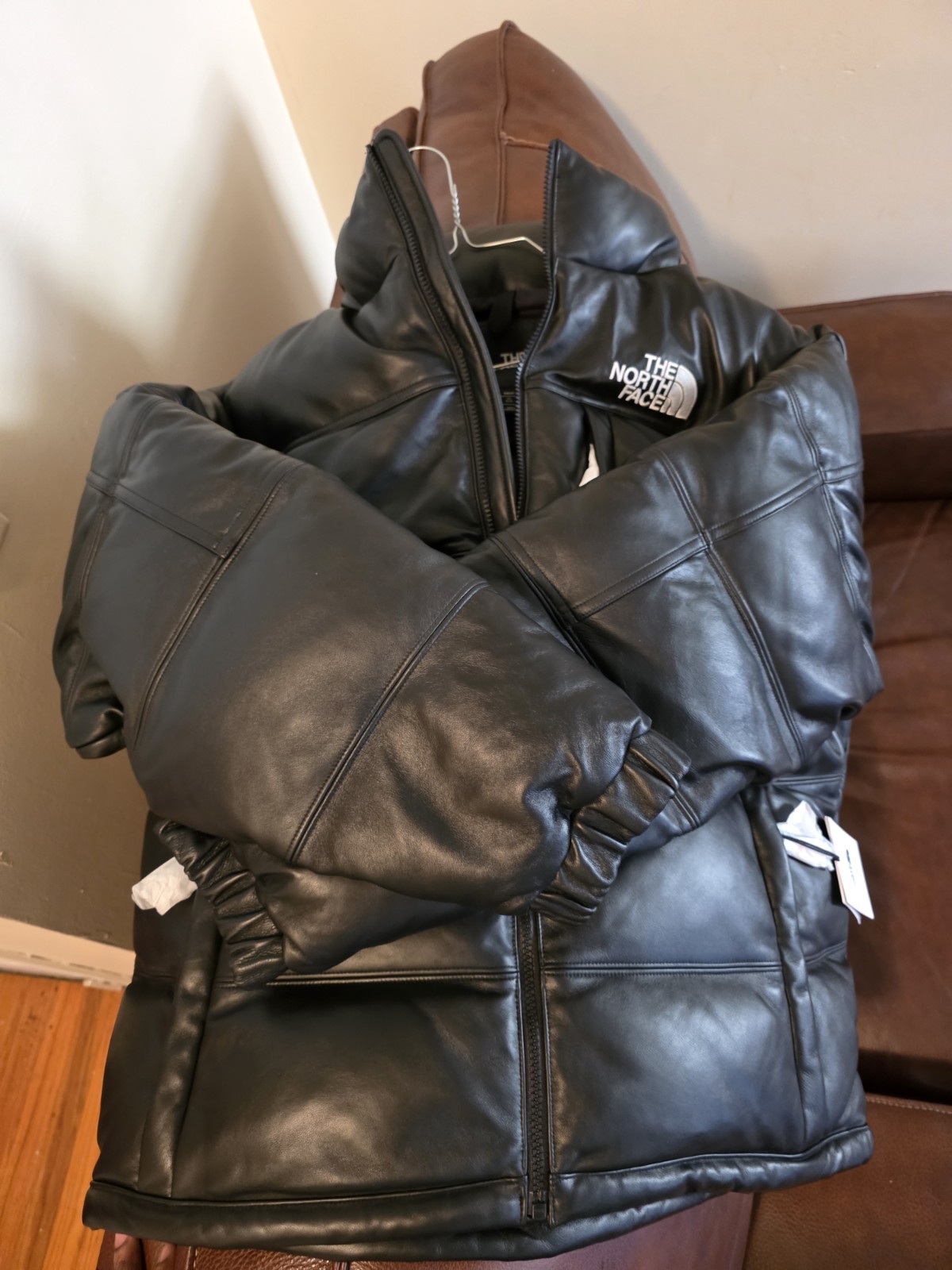 Leather Northface Down Jacket Size M Black Color Men's Limited Edition Rare thumbnail 5