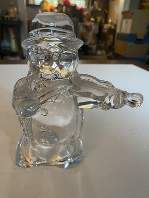 Clear Glass Snowman Mika s a Frosty With Violin Lead Crystal 5 3/4 Tall