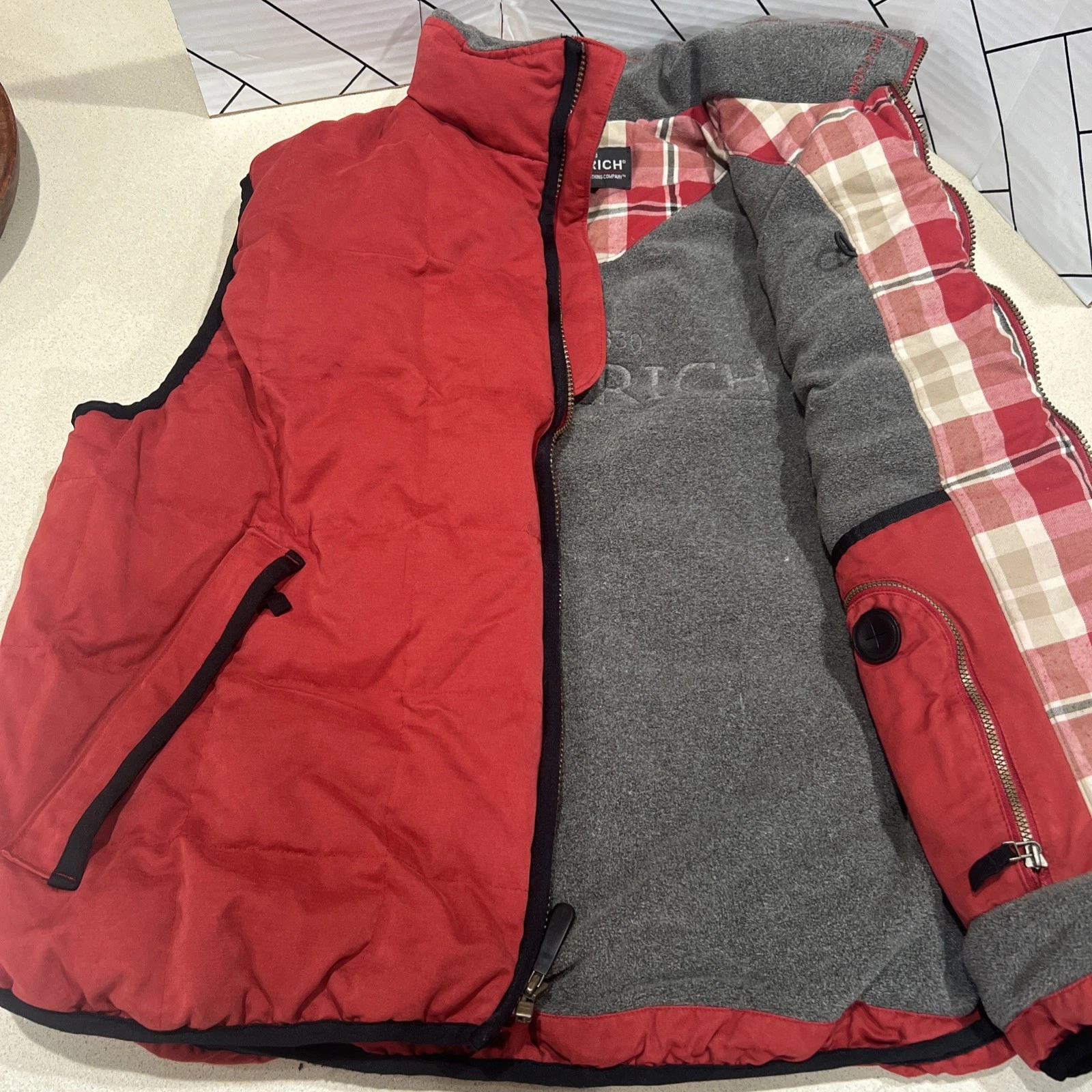 Woolrich Mens Duck Down Fleece Lined Insulated ZipUp Quilted Puffer Vest Large
