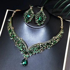 Sparkling Crystal Water Drop Necklace Earrings Set Bridal Wedding Party Jewelry