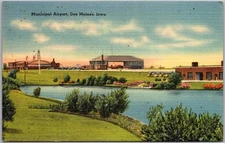 Vintage Linen Postcard Airfield Buildings Lake View Des Moines, IA 1940s