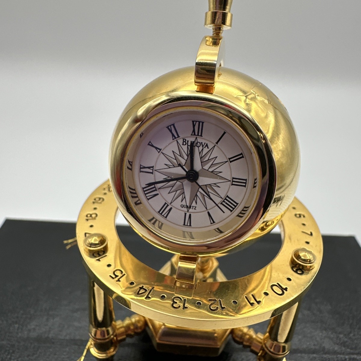 Vintage Bulova Planetarium B0573 Miniature Brass Globe Clock New