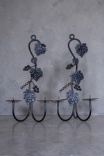 Candle Wall Sconces X2 Black Metal 12in Tall