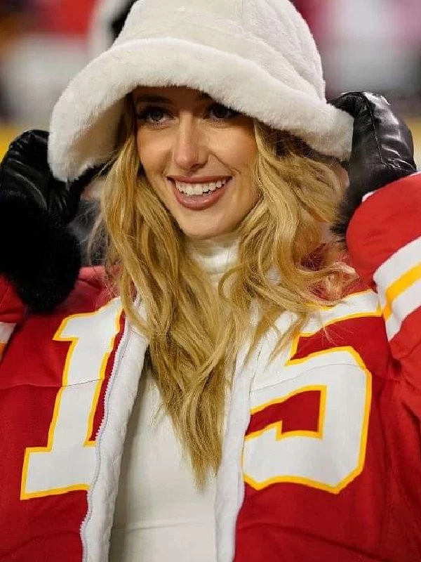 Brittany Mahomes Inspired Diamond Embellished Red Gala Dress Satin Jacket - Image 4 of 4