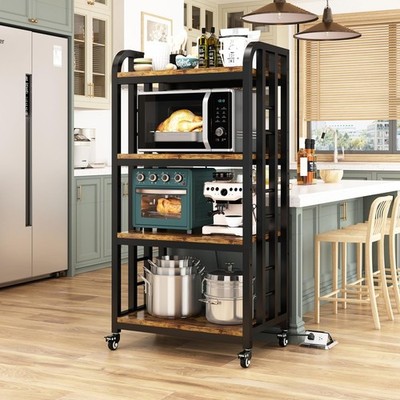 4-Tier Bakers Rack w Power Outlet Brown