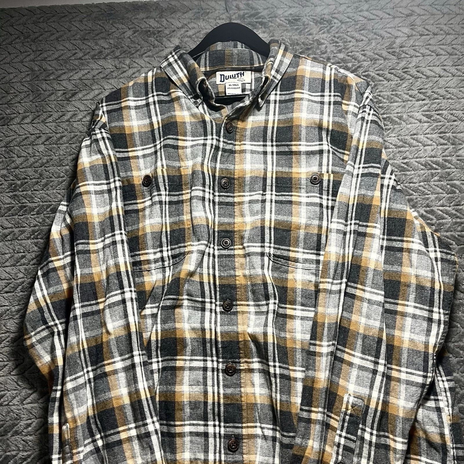 Duluth Long Sleeve Button Shirt Men's XLT Tall Yellow Plaid Flannel Relaxed E49