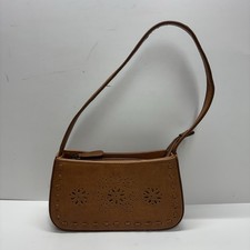 Veneto Brown Shoulder Bag Floral Cutout Faux Leather Y2K Boho Baguette Purse