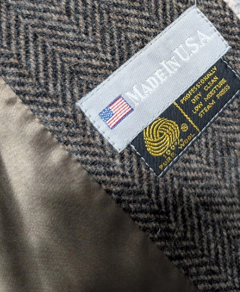 vintage USA made NORDSTROM herringbone TWEED overcoat 44L brown BELTED wool image 5
