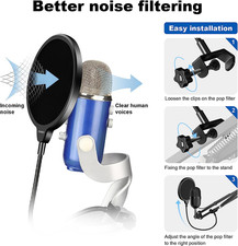 Professional Microphone Pop Filter Mask Shield For Blue Yeti and Any Other Mi...