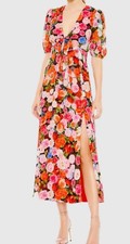Mac Duggal NEW Size 6 Multicolor Floral Print Front Tie Midi Dress 55626 NWTs