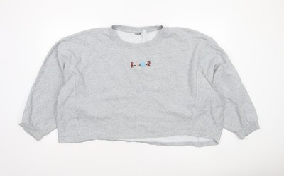 Noisy May Damen grau Pullover Sweatshirt Relaxed Fit Gr. 16 R-A-W-R bestickt