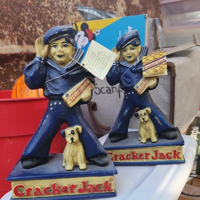 2x 2002 Cracker Jack Recot Door Stop Cast Iron Sailor Americana  8'' Pair 