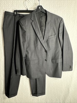 Boss HUGO BOSS 42S Extra Slim Dark Gray Birdseye 100% Wool 2 Piece Suit 35x31