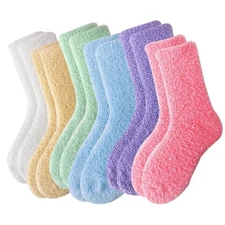 Womens 6 Pairs Padded Fuzzy Socks Fleece Home Floor Comfortable Warm Puffy Mi...