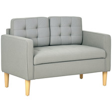 HOMCOM Compact Loveseat Sofa 2 Seater Sofa with Wood Legs, Light Grey