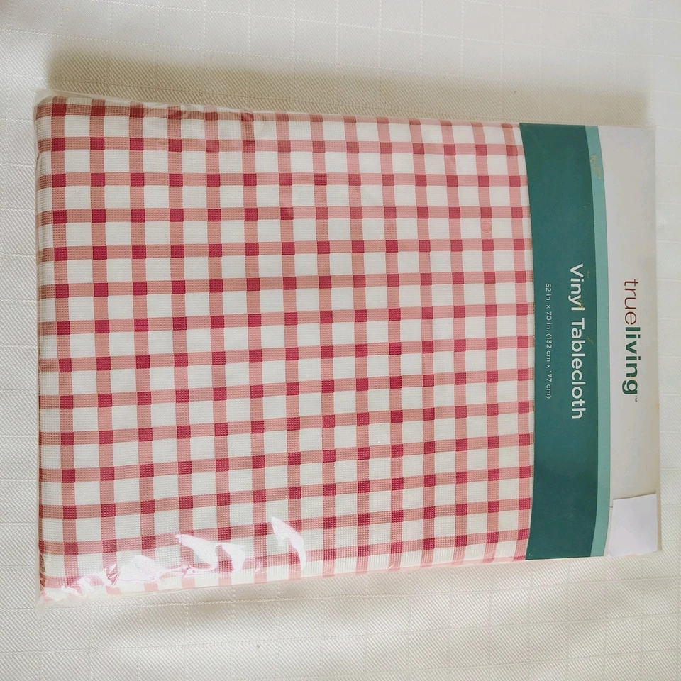 Tablecloth 52x70 Kitchen Party BBQ Vinyl Red/White Checker Fabric Back - Image 3 of 4