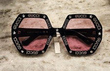 RARE HOLLYWOOD FOREVER GUCCI BLACK CRYSTAL ITALY GEOMETRIC OVERSIZED SUNGLASSES
