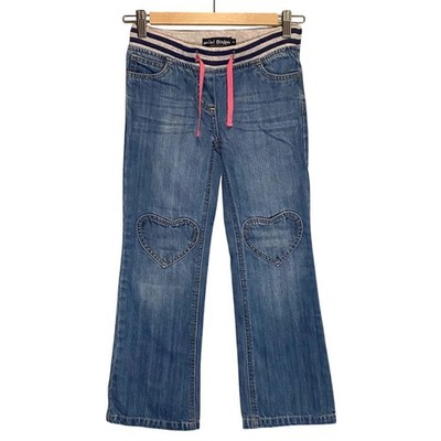 MINI BODEN Heart Patch Denim Jeans Size 9 Med Wash Elastic Waist Straight Leg