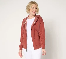 Peace Love World Women's Top Sz M French Terry Embroidered Zip Front Red A686984