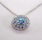 2.40Ct Oval Cut Lab-Created Blue Topaz Halo Charm Pendant 14K White Gold Plated
