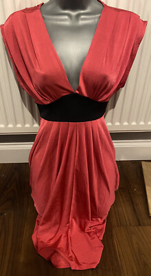 New look V neck Rose pink black party dress size #E UK