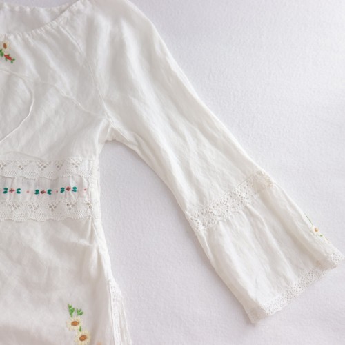 Vtg Liso Ho Boho Peasant Top Size 14 (12-14) White Cotton Embroidered Babydoll - Picture 8 of 17