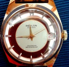 Orologio Revlon meccanico, placcato oro, anni '60, con scatola in cuoio. Nuovo