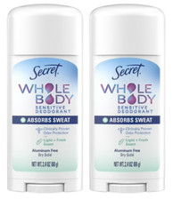 Secret Whole Body Absorbs Sweat Dry Light Fresh Scent Stick Deodorant 2.4oz-2Pk