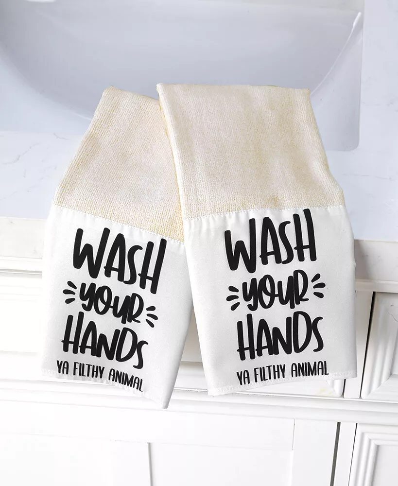 Novelty Humorous Wash Your Hands Two Hand Towels Funny Hand Towels