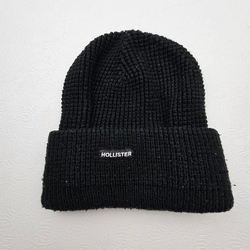 Hollister Adult Unisex OS Chunky Cable Knit Beanie Hat Cap Black White Logo eBay