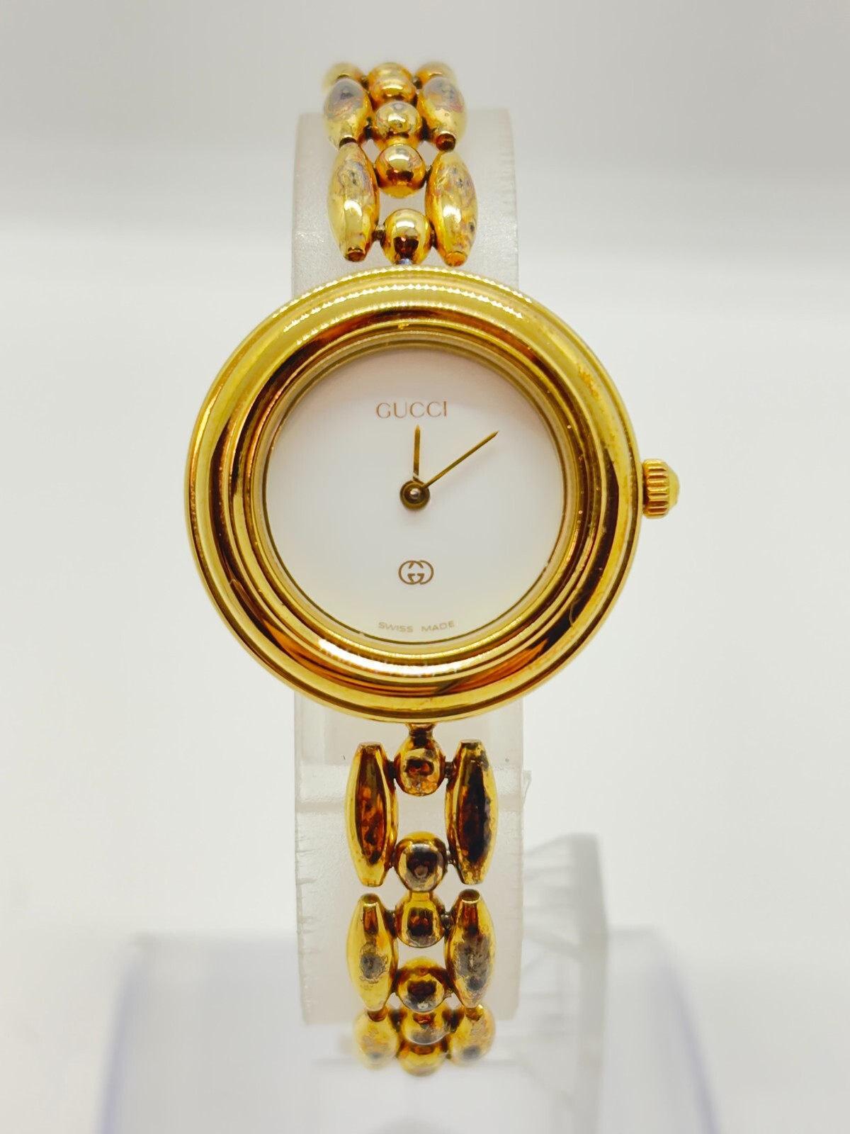 [Exc+5] Gucci 11/12.2 change bezel White Gold Vintage Watch Used Working F/S