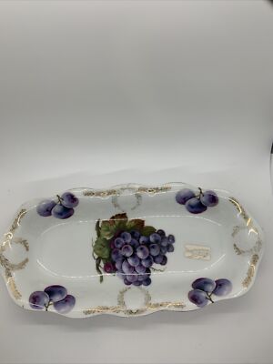 Venetian Empire Z.S. & Co. Bavaria White China Relish Dish w/ Purple Grape