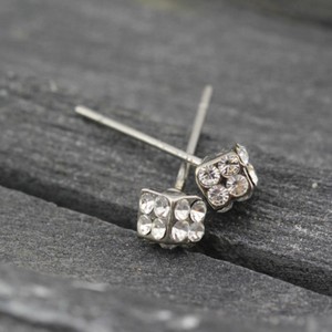 Authentic 18K Gold Plated Cute Half Cube Crystal Dice Style Lucky Stud Earrings Set