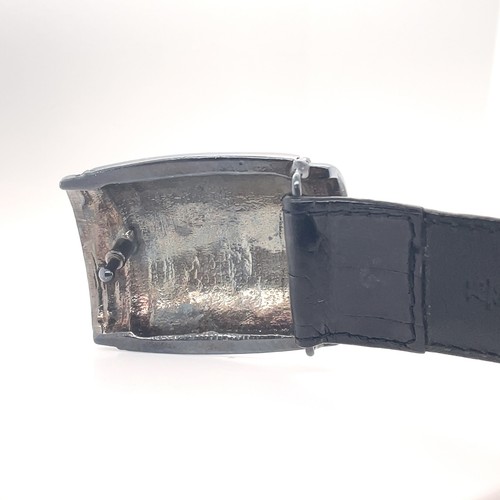 J&M Davidson Black Shiny Mens Leather Buckle Belt Silver Tone - Picture 5 of 7