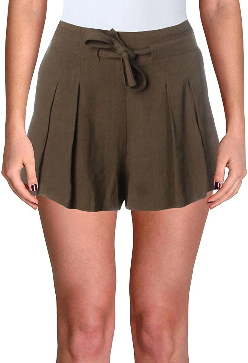 Aqua 252996 Womens Linen Tie Waist Casual Shorts Olive Size Small