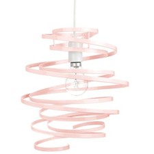 Contemporary Pink Gloss Metal Double Ribbon Spiral Swirl Ceiling Light Pendan...